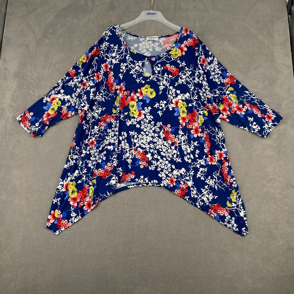 Potpourri Blouse Top Womens 3X Multicolor Vibrant Floral‎ Keyhole Front Casual